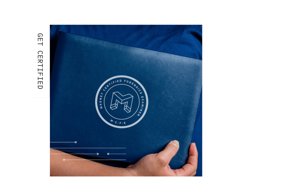 Person holding folder with Magnet Forensics training logo